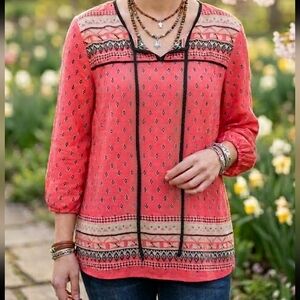 Live 4 Truth Coral Pink Flowy Boho Blouse Made in India Size Medium